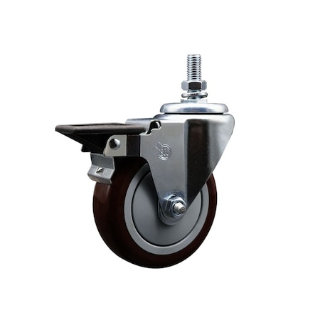 Service Caster 4 Inch Maroon Polyurethane 10 MM Threaded Stem Caster with Brake SCC-TS20S414-PPUB-MRN-PLB-M1015